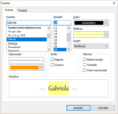 Diálogo de fuentes (Windows) Diálogo de fuentes (Windows)