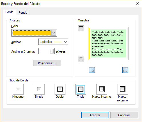 Diálogo de borde y fondo de párrafos