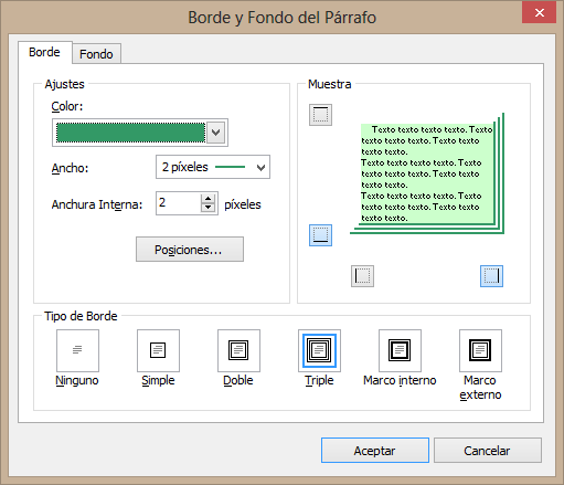 Diálogo de borde y fondo de párrafos Diálogo de borde y fondo de párrafos